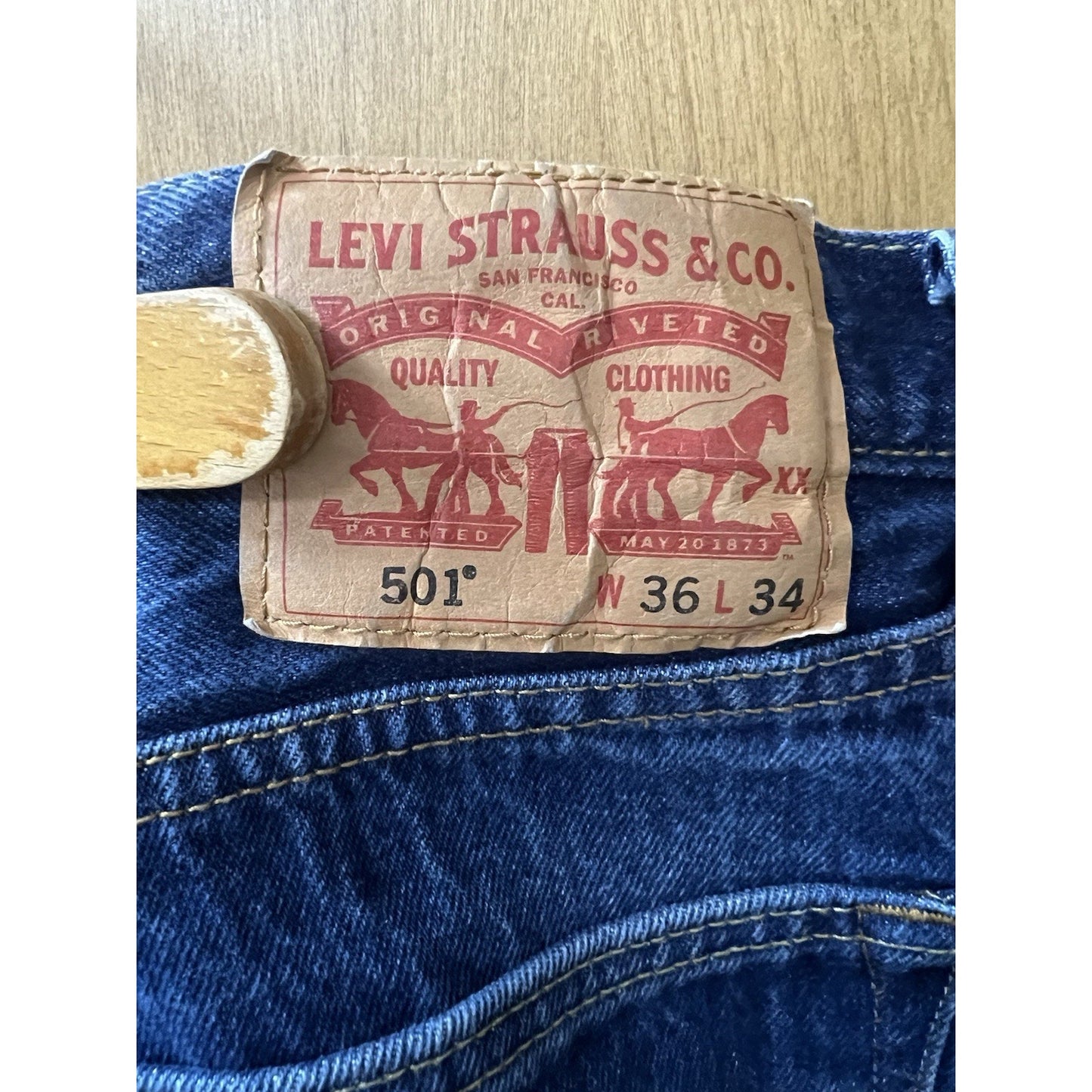 Levis Original 501 Button Fly Straight Leg Blue Denim Jeans Mens 36x34
