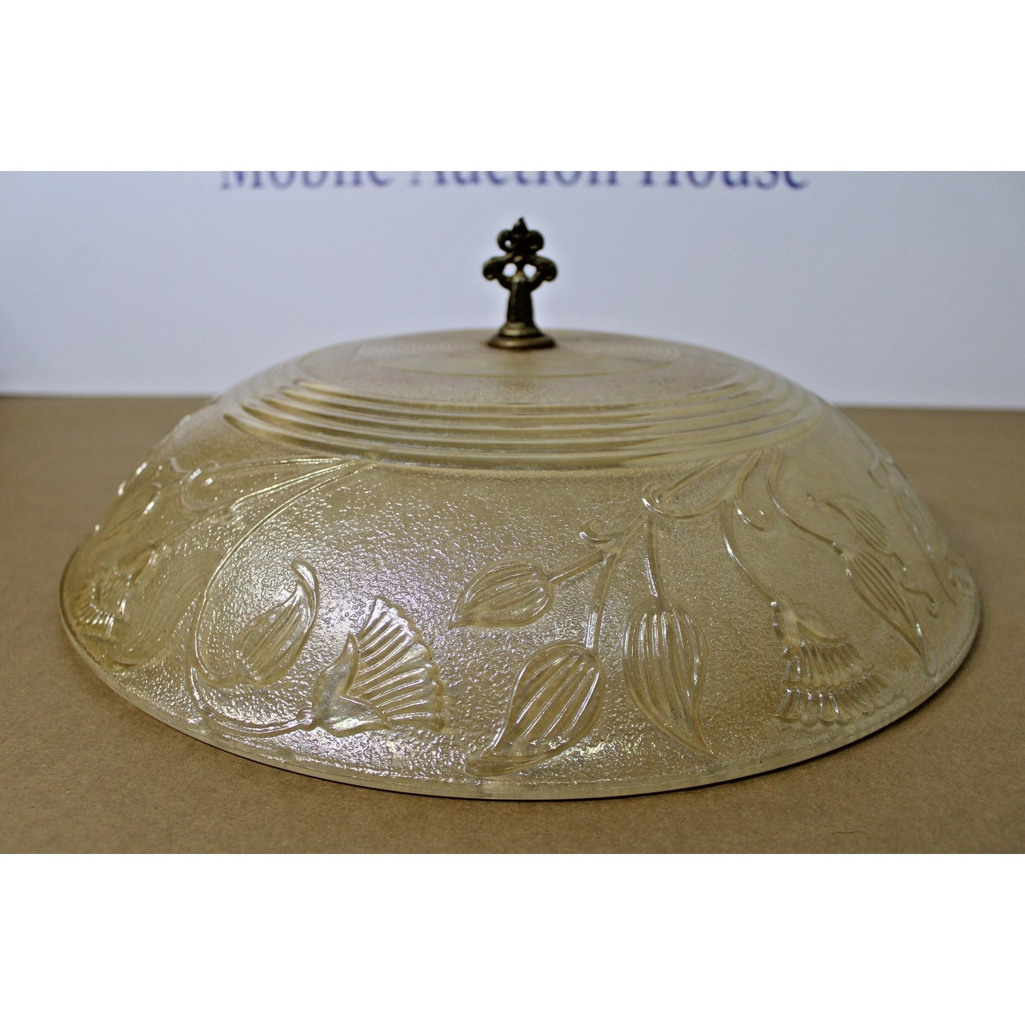 Vintage 16" Amber Opalescent Heavy Celiling Fixture Cover/ Art Nouveau Glass