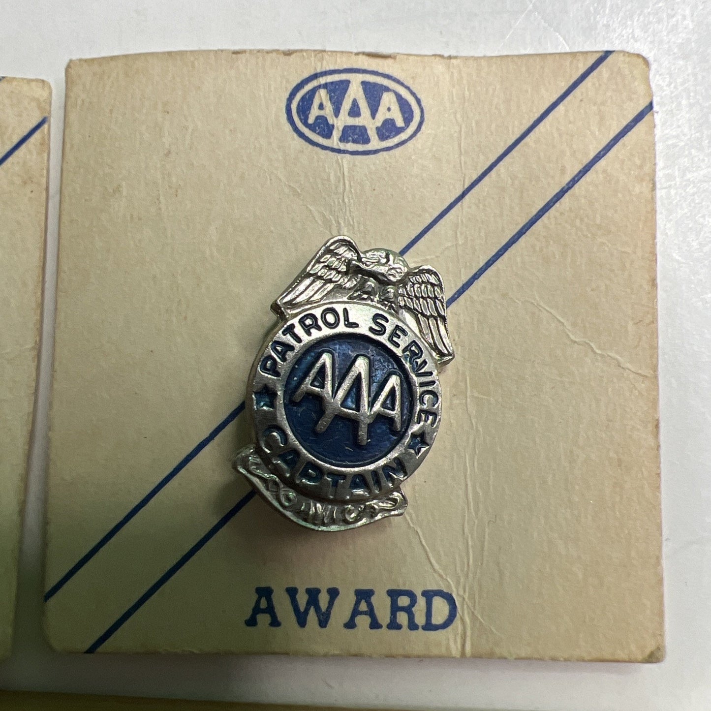 Lot 2 AAA Patrol Service Captain Badge Award Lapel Scarf Hat Pin Silver Tone NOS