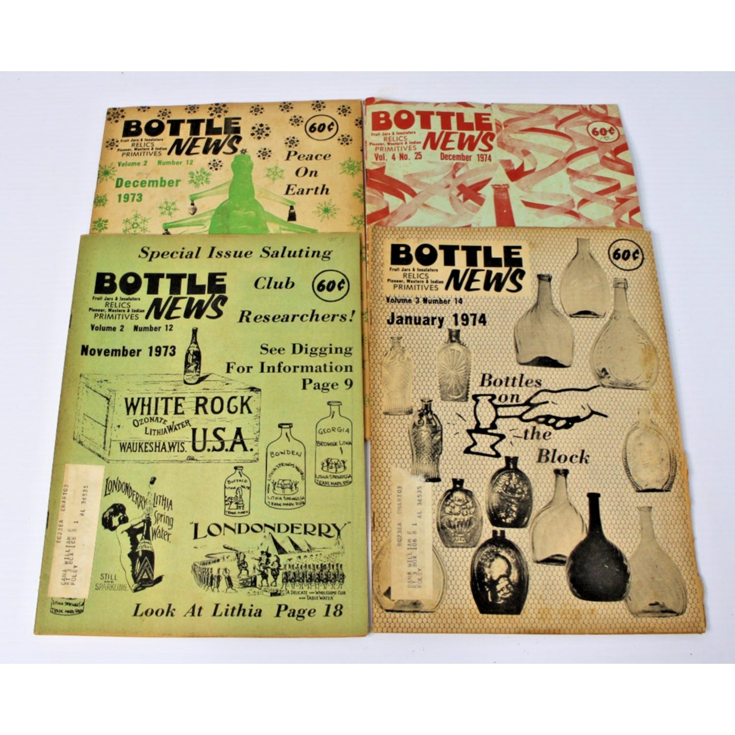 4 Vintage "Bottle News"- Fruit Jars, Insulators, Western & Indian Primatives