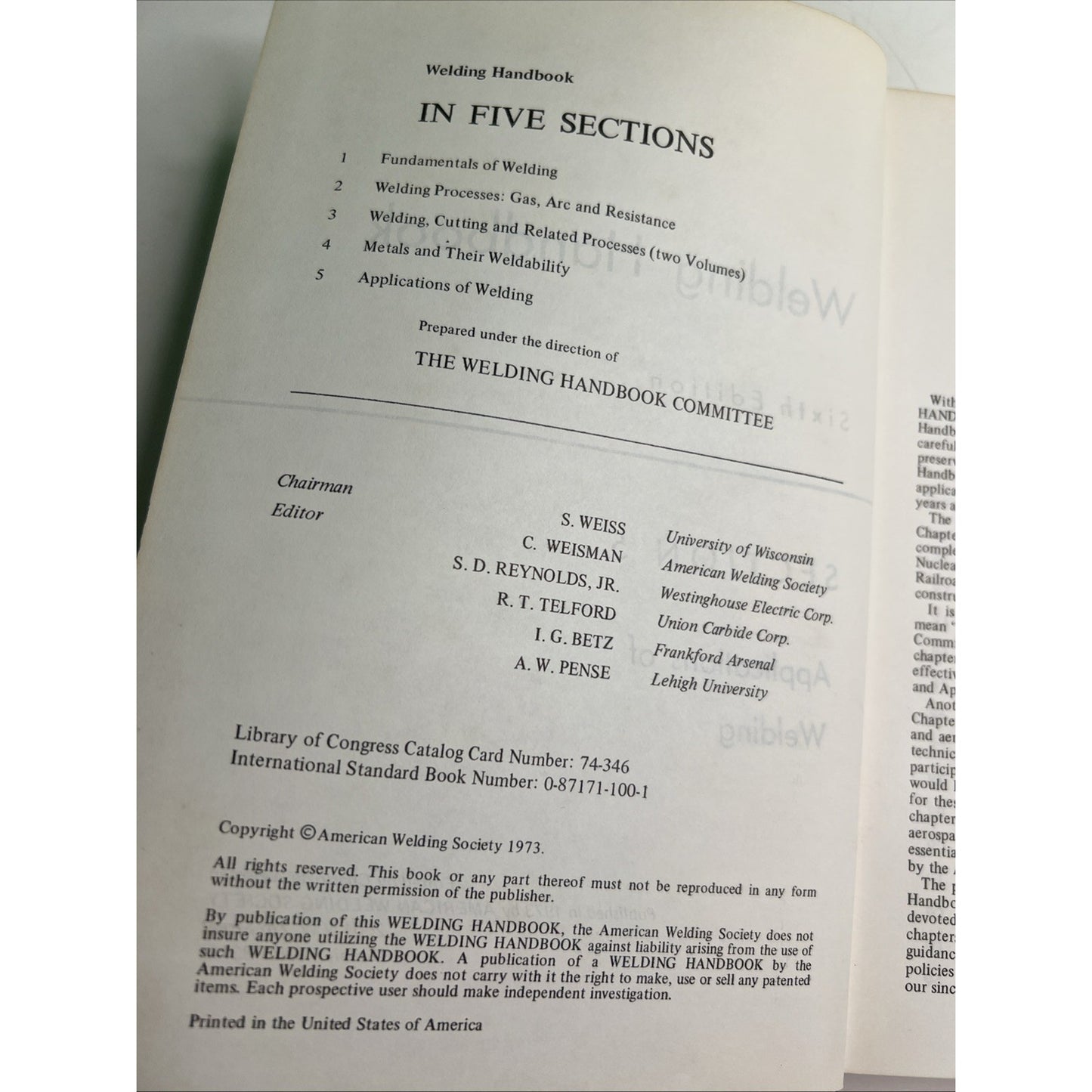 AWS Welding Handbook Applications Of Welding Section 5 6th Ed 1973 HC Illustrate