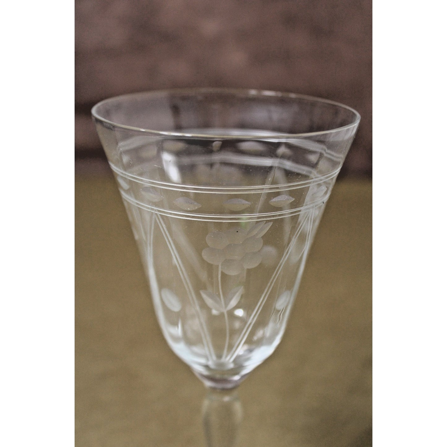 Set of 7 Tiffin Crystal Etched Daisy/ Floral Optic Wine Glasses, Vintage 1930s