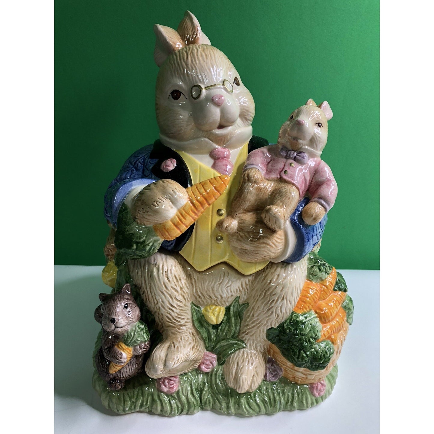 1993 FITZ & FLOYD Omnibus Devonshire GRANDPA RABBIT Cookie Jar Spring Bunny