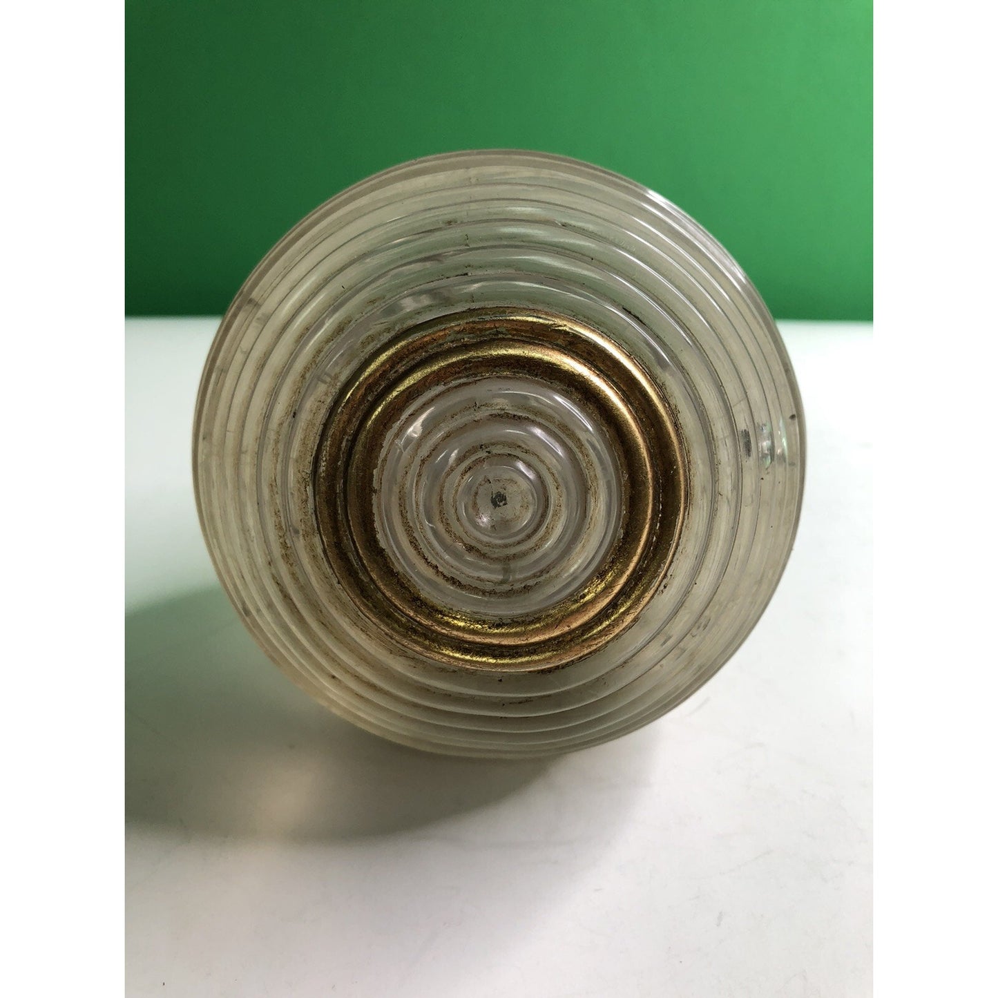 Vintage SOLID GLASS SPHERE Ball Ribbed Gilt MCM Unique Interesting RARE LARGE