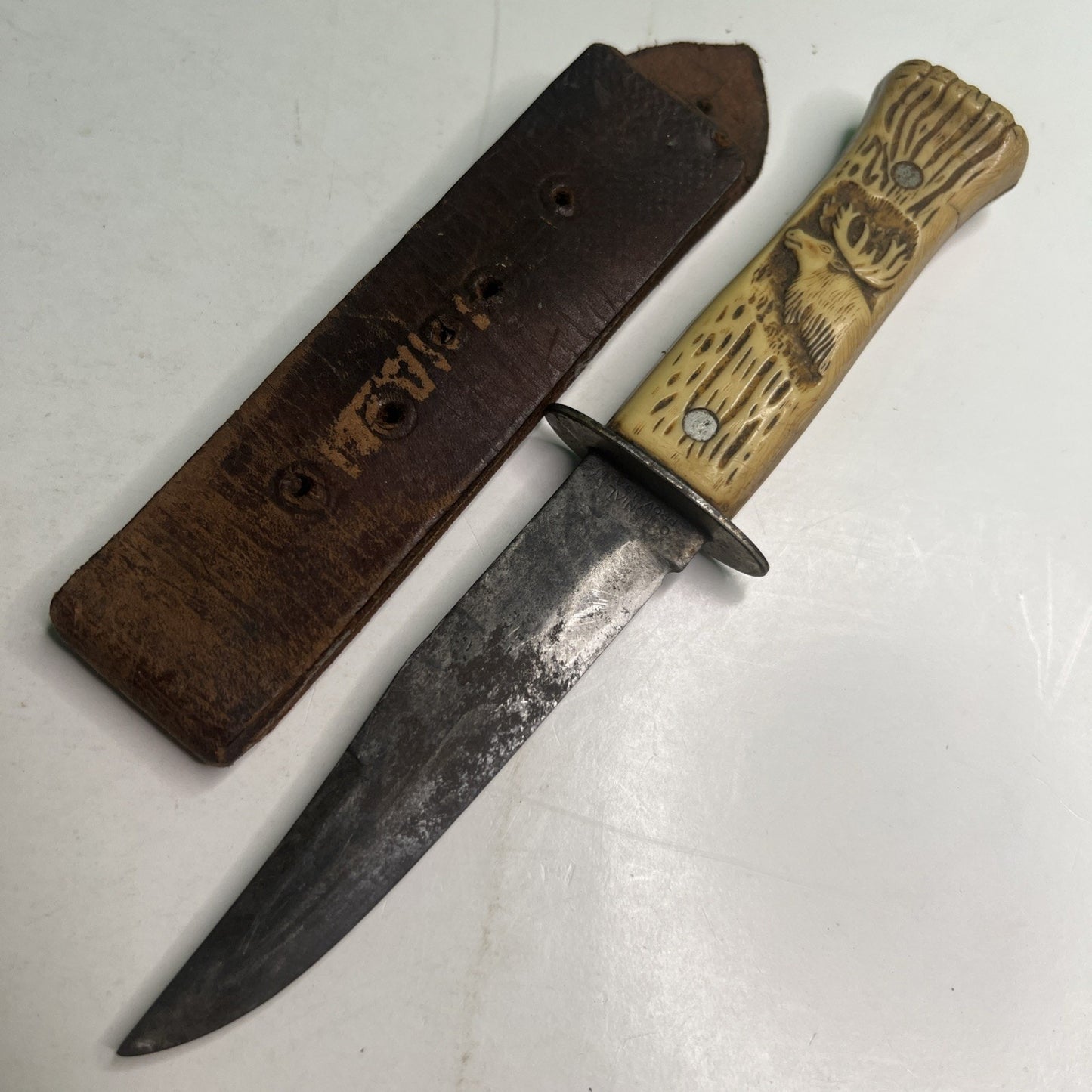 COLONIAL Prov. USA ELK Fixed Blade HUNTING KNIFE with Sheath Vintage