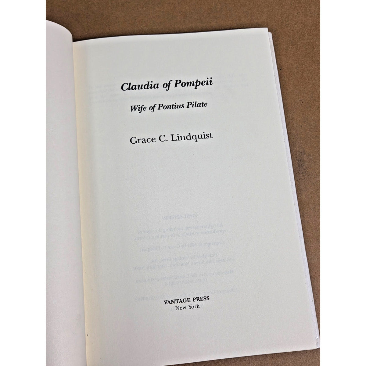 Rare Claudia of Pompeii (1991) 1st Ed - Grace Lindquist - Biblical Fiction OOP