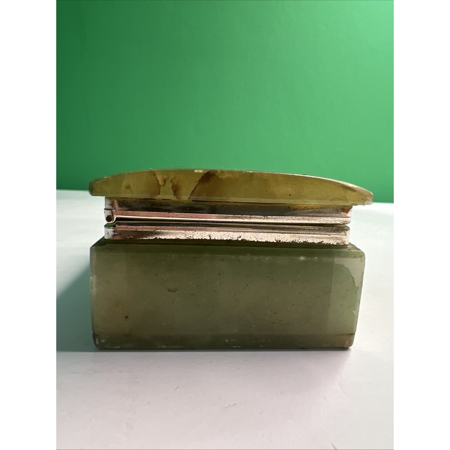 Vintage Italian Alabaster Marble Jewelry Trinket Box Pansies As Pictured