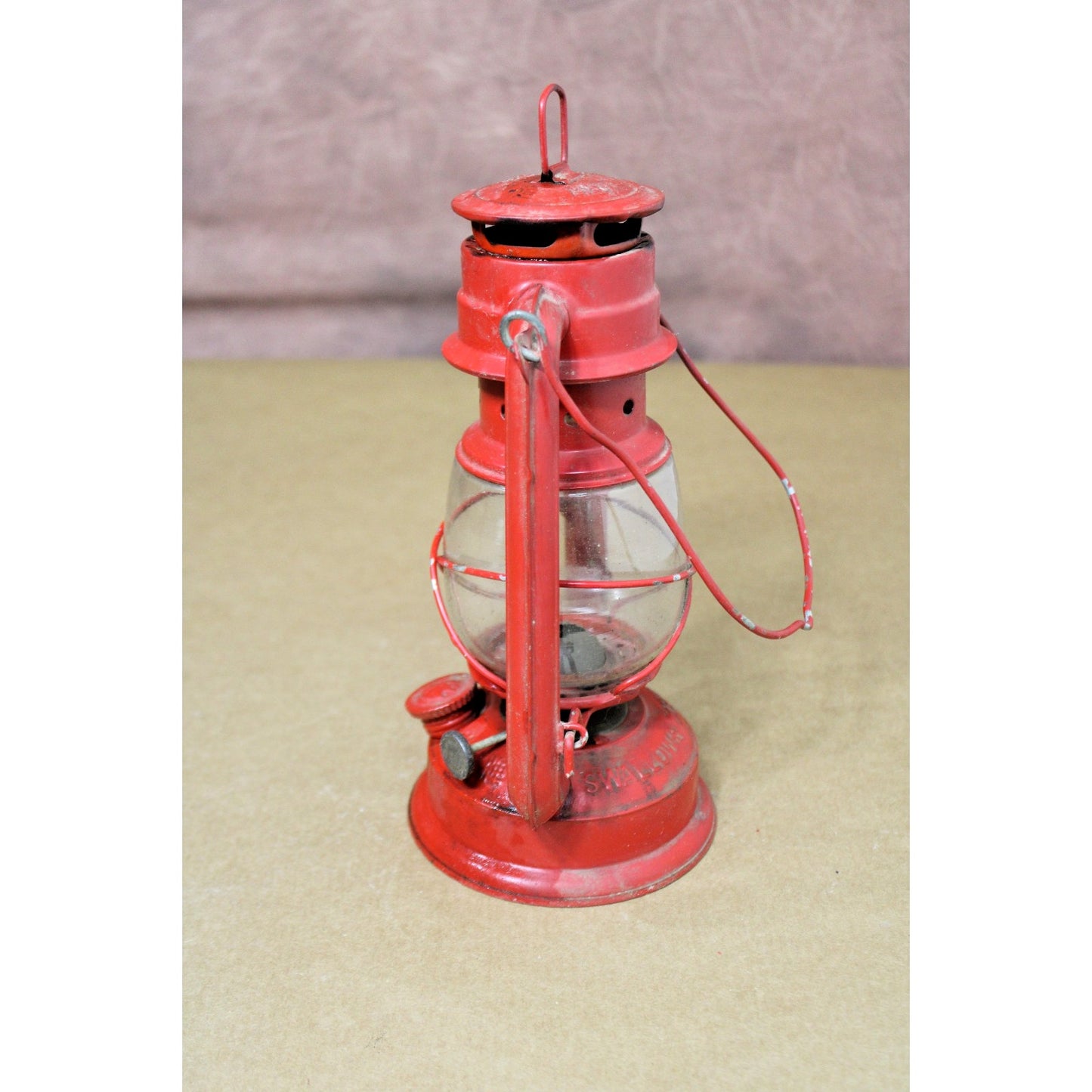 Vintage Pair of Red Kerosene Lanterns, Oil Lamps, 1 Swallow Brand, 10.5" H