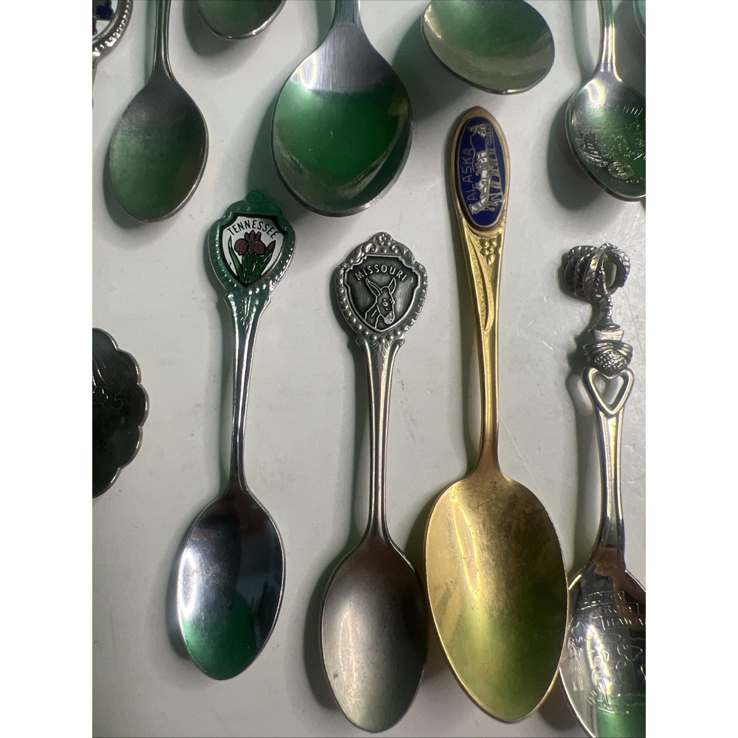 Assorted Souvenir Collectible 20 Spoon Lot Silver Metal US Travel Theme