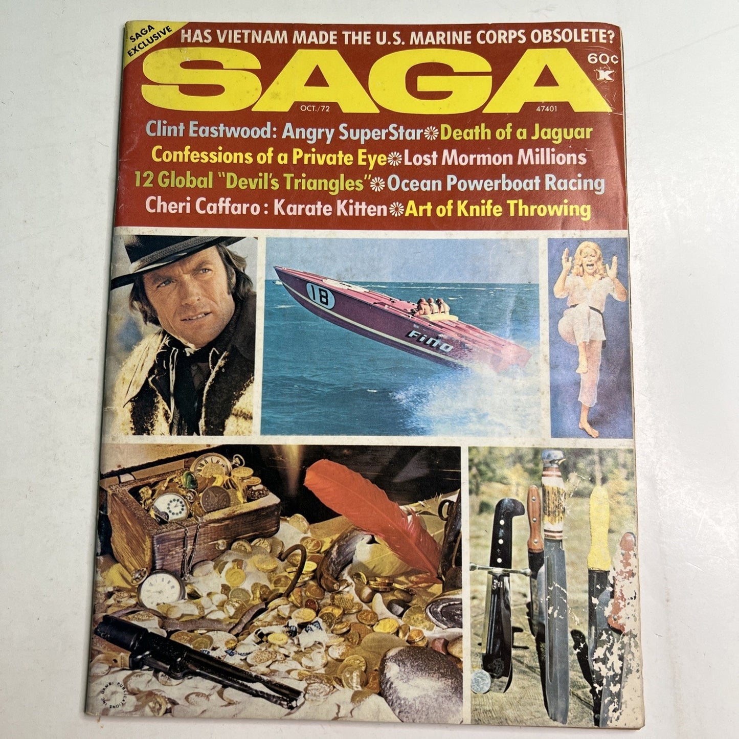 SAGA MAGAZINE for Men October 1972 Clint Eastwood Marines Cheri Caffaro Karate
