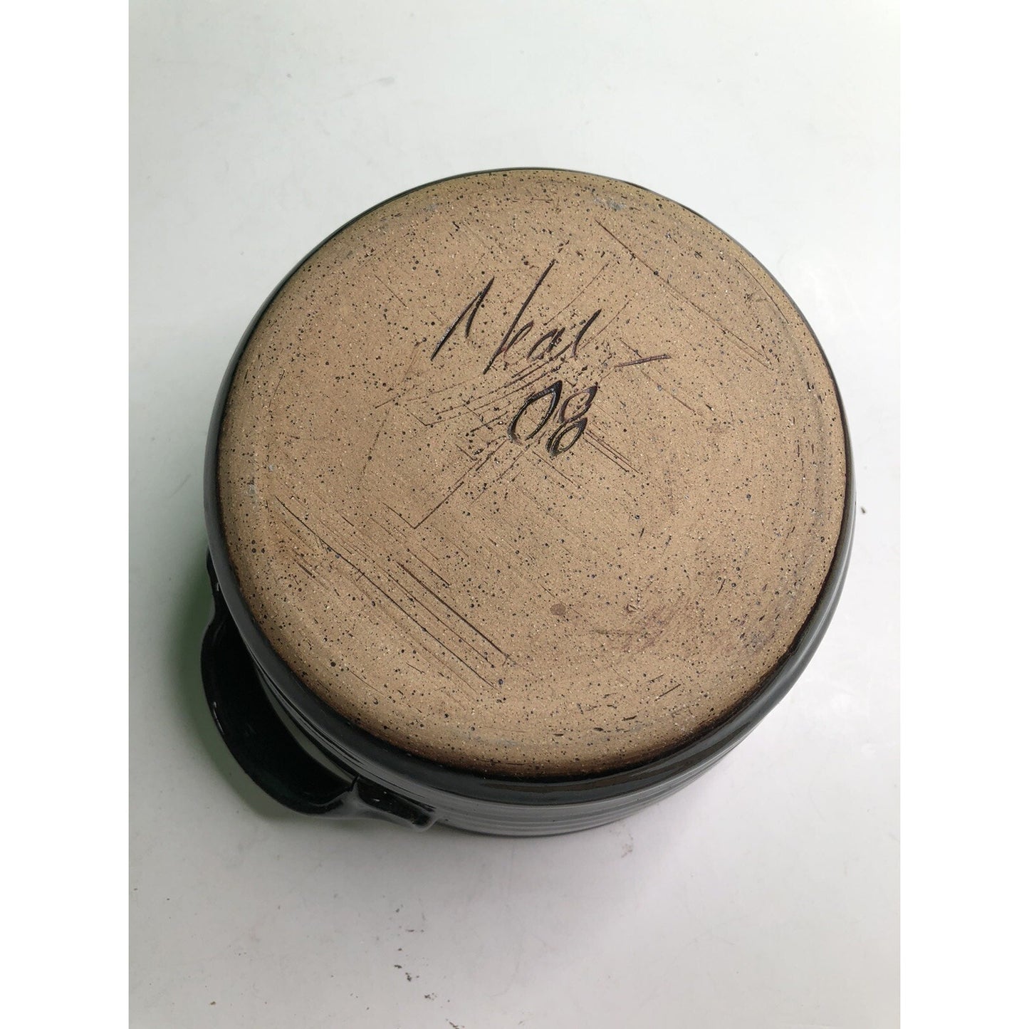 2008 Neal Pottery Bread Baker Crock Tri Color Glaze Signed Dated Flawed Florida