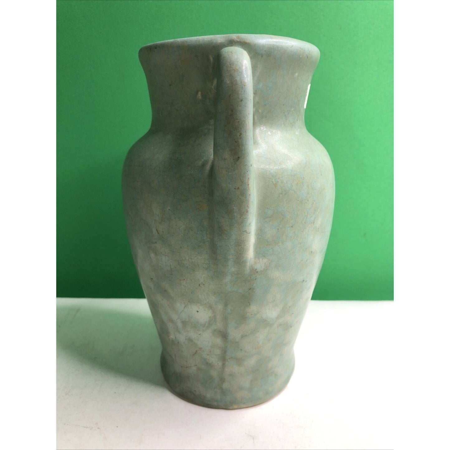 Brush McCoy 1930s Vintage Art Deco Pottery Mottled Green Cream Ceramic Vase