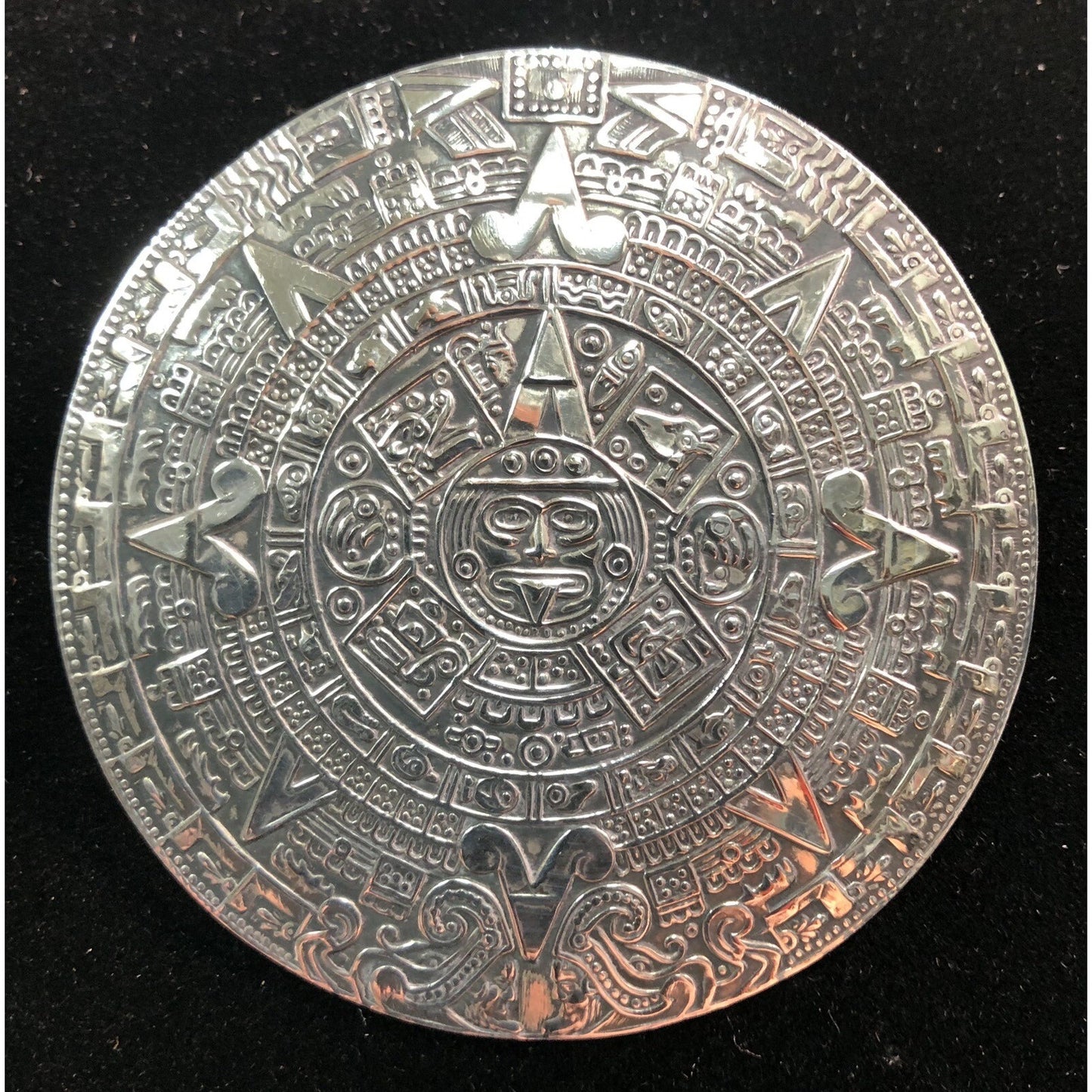 Vintage Aztec Mayan Sun God Pendant Brooch Sterling Silver