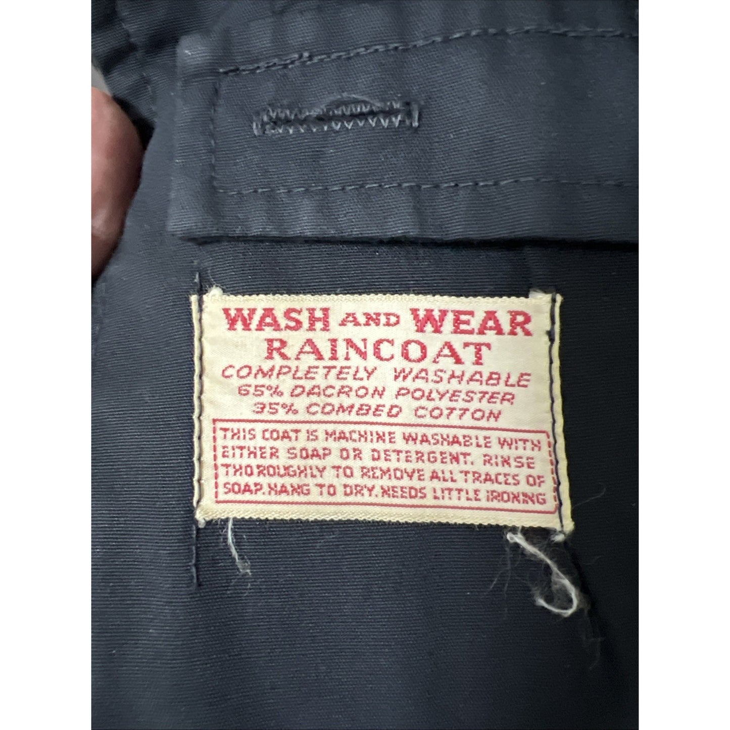 Vintage Size Small Black Trench Coat Slash Pockets 38” Long Wash & Wear Raincoat