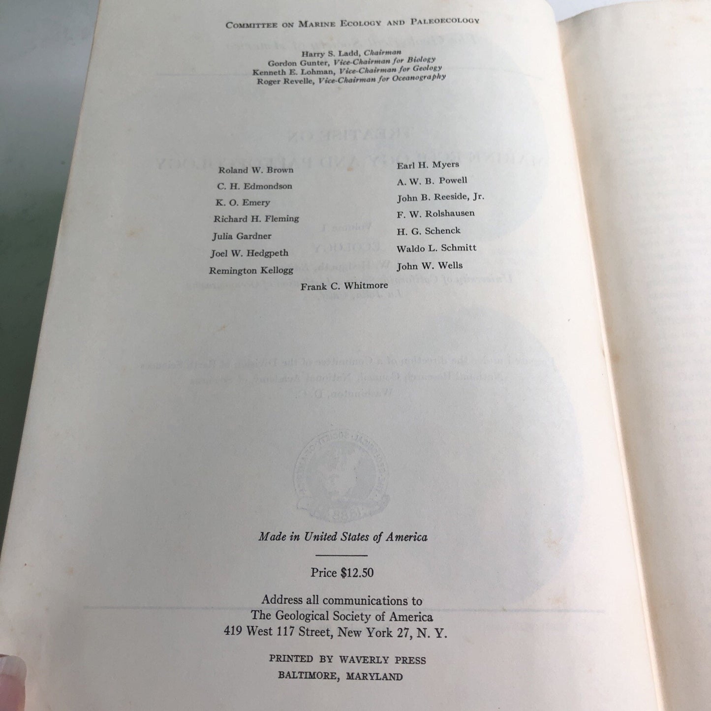 1957 Treatise Marine Ecology Paleoecology Vol. 1 Illus. Maps Geological Society