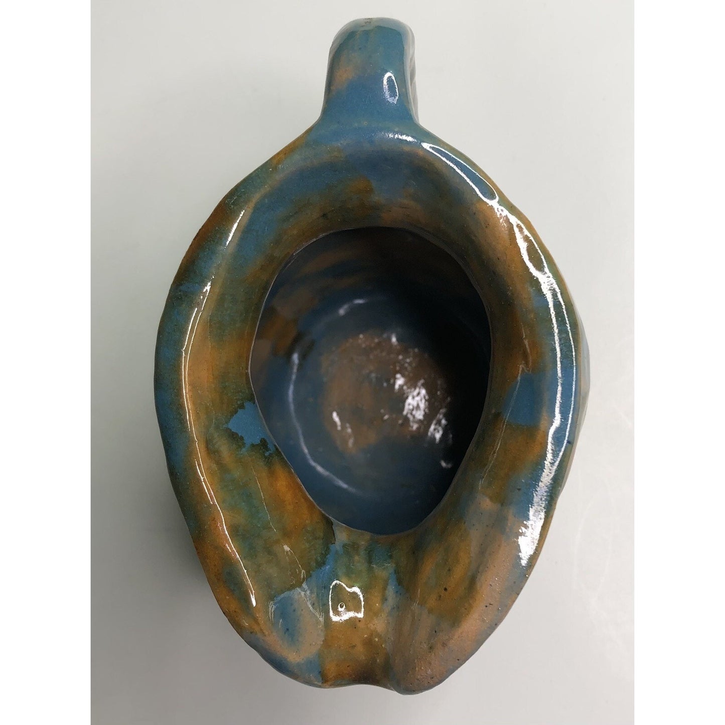 1940 Fairhope AL Art Pottery Pitcher Creamer By Georgia Drip Glaze Blue Orange