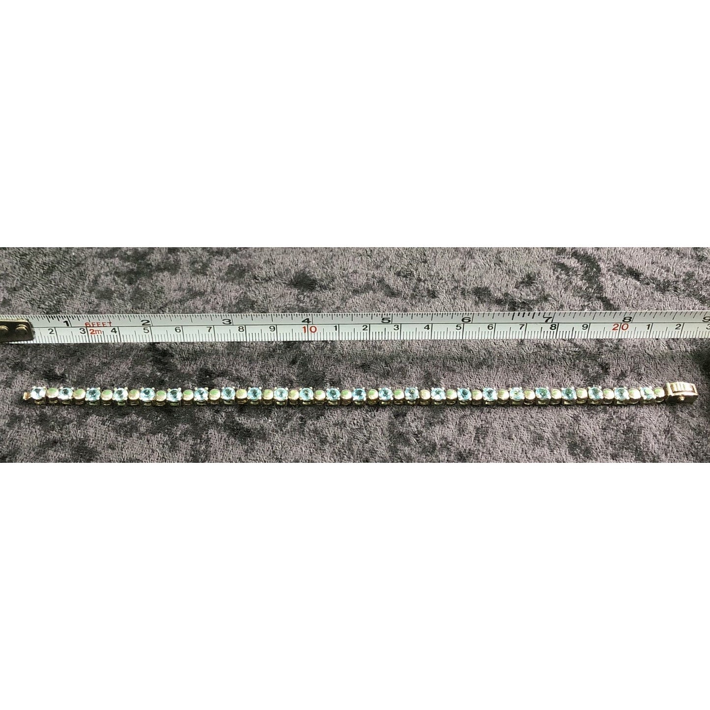 Vintage Blue Topaz Sterling Silver Tennis Bracelet Round Stones 925 Secure Clasp