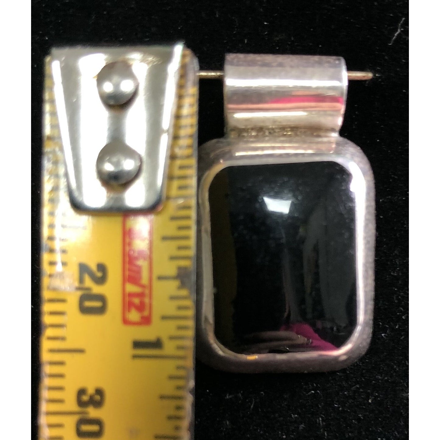 Vintage Black Onyx & Sterling Silver Pendant Mexico 925