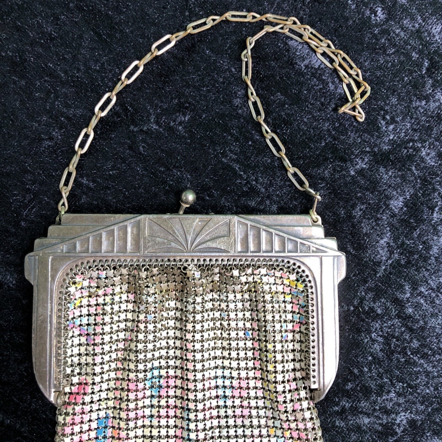 Vintage Antique Whiting & Davis Mesh Enameled Purse Deco Nouveau Imperfect