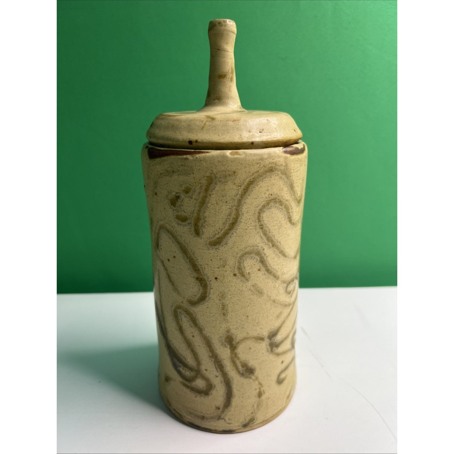 Studio Art Pottery Lidded Vessel Artist Signed “RJB” American Ceramic Vase Jar