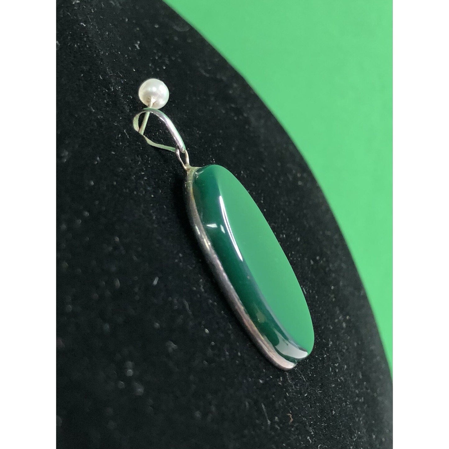 925 Sterling Silver Green Onyx Charm Pendant Beautiful Woman's Gift