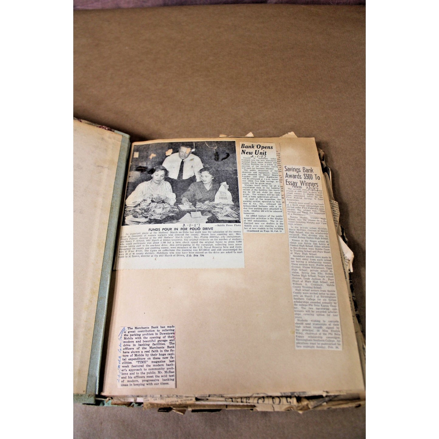 Vintage 1957 Mobile, AL Scrapbook Featuring Sports, Mardi Gras, Business News