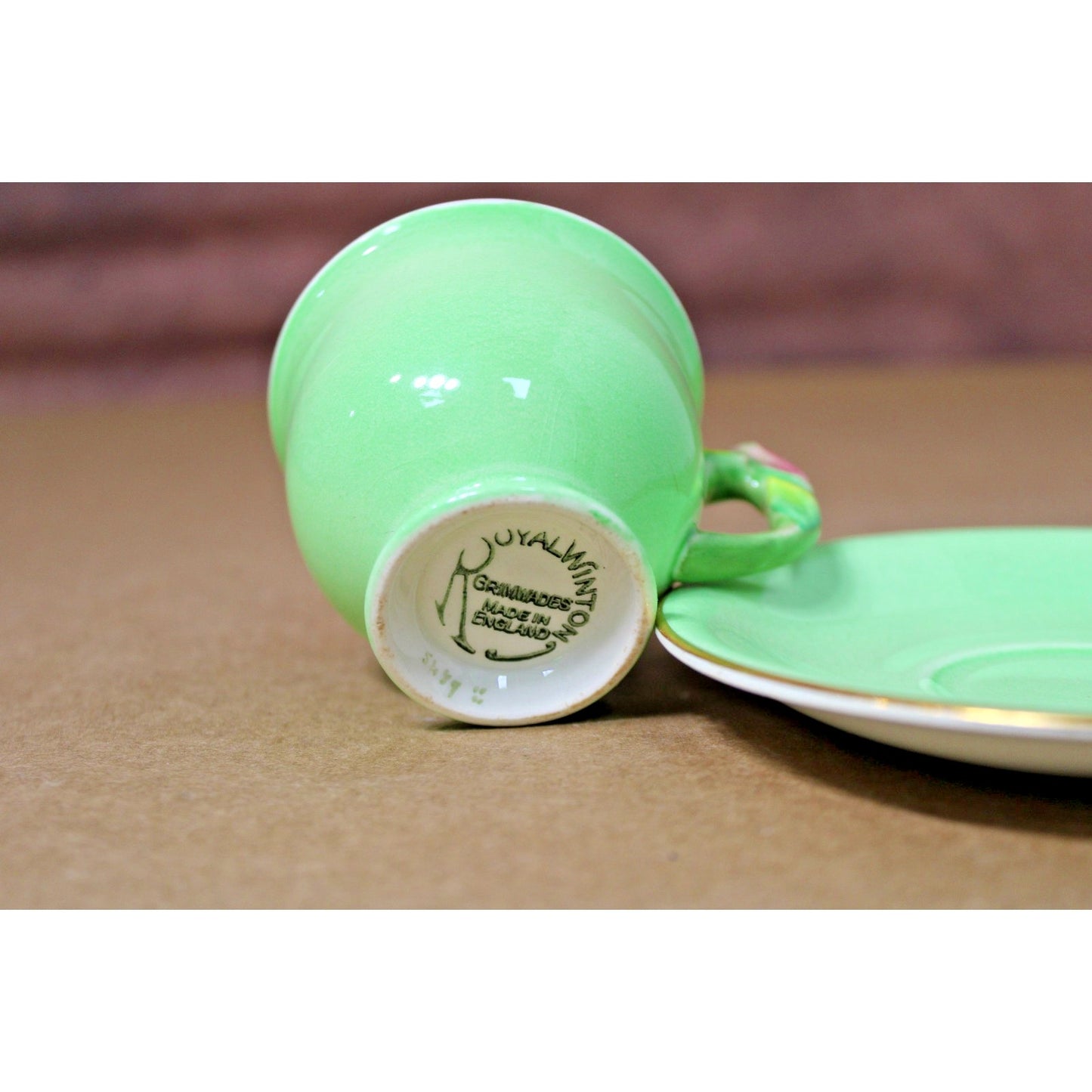 Royal Winton Grimwades Rosebud Green Teacup Rosebud Floral Handle Cup & Saucer