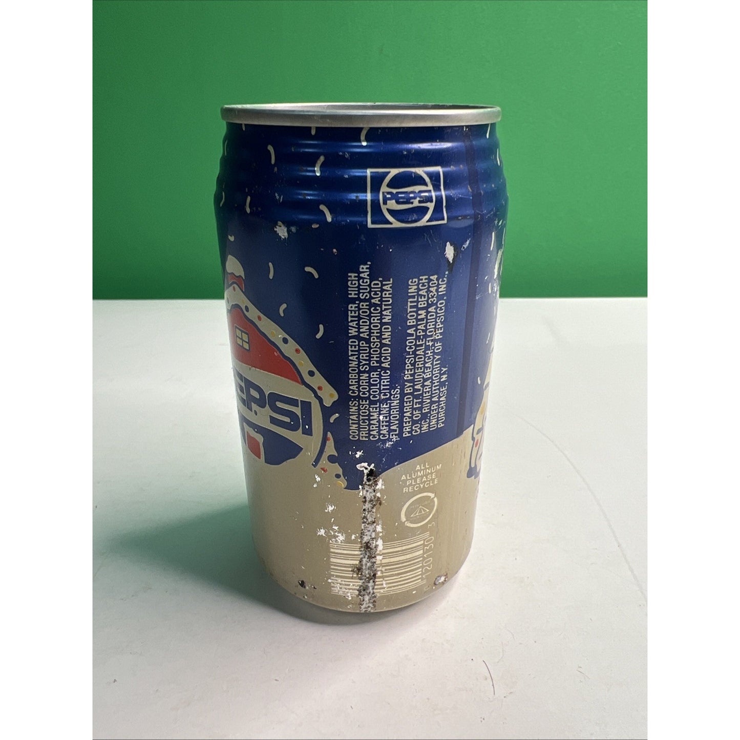 Vintage PEPSI 12 oz EMPTY CAN Winter Holiday House Design 1990's