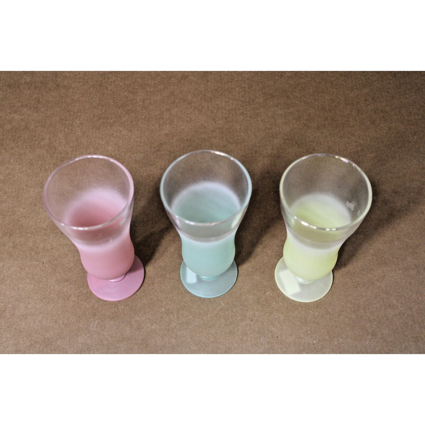 Three Frosted Pastel Blendo Parfait/ Footed Dessert Glasses, MCM Vintage 6-in.