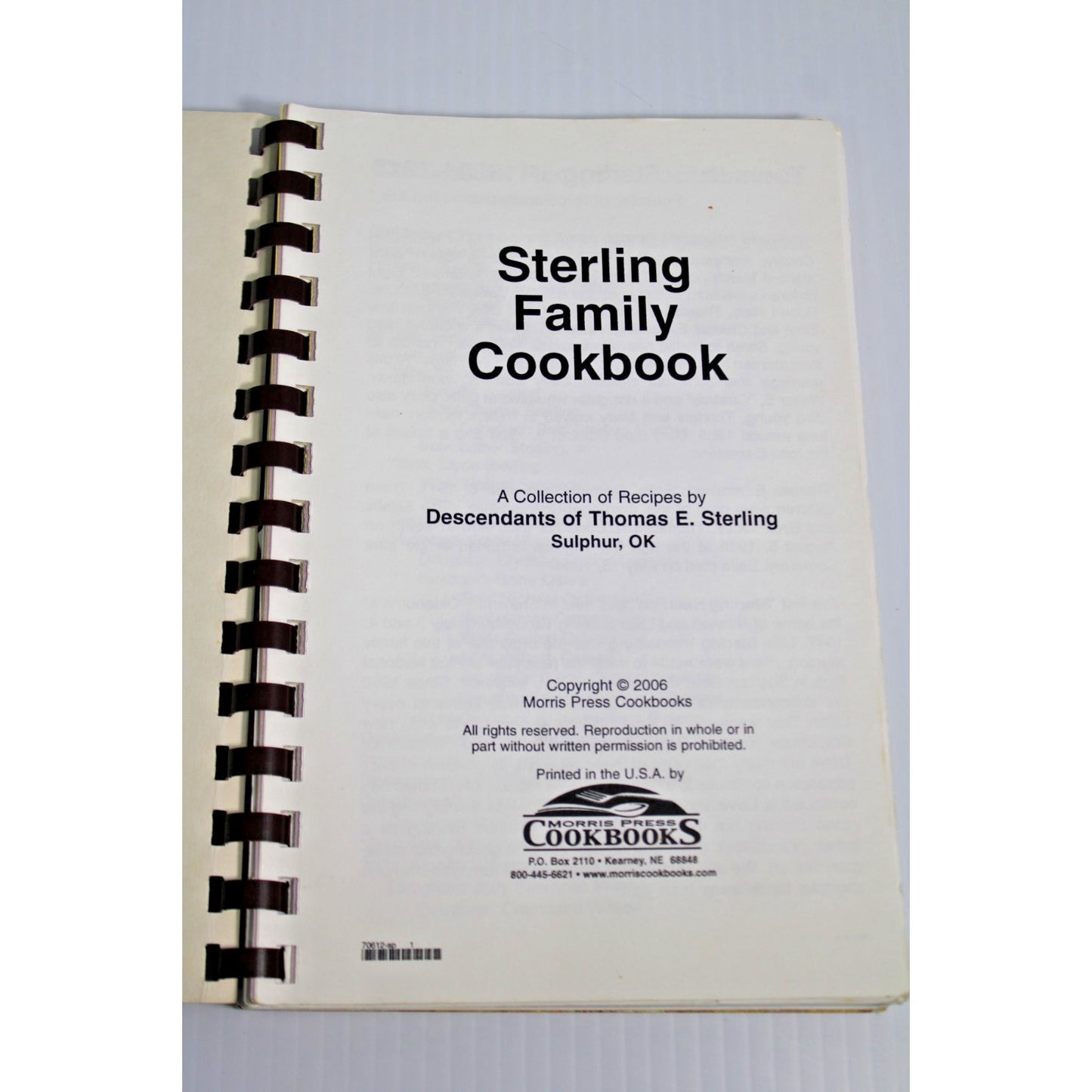 Vintage 2006 Thomas E Sterling Family Cookbook Oklahoma OK Genealogy Spiralbound