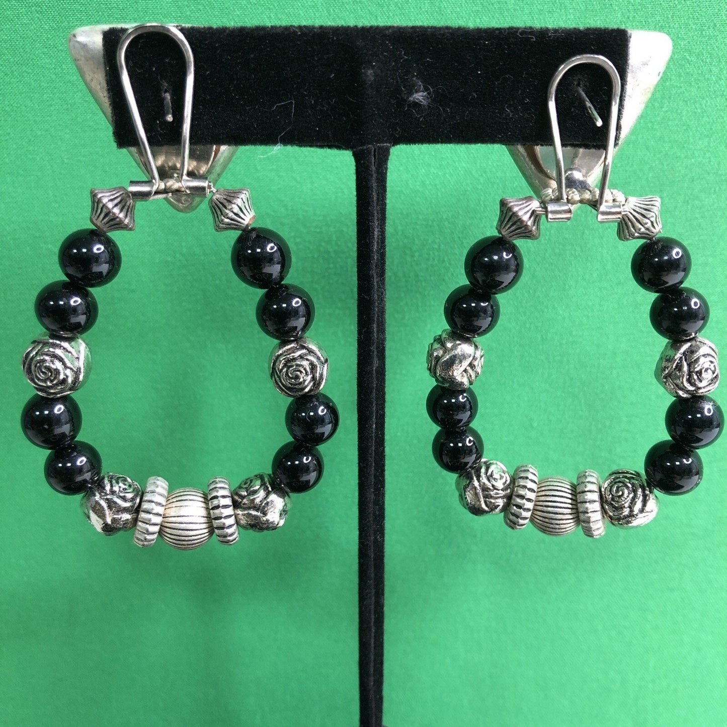 Vintage Mexican Silver Style Pierced EARRINGS w/ Interchangeable Beaded Dangles