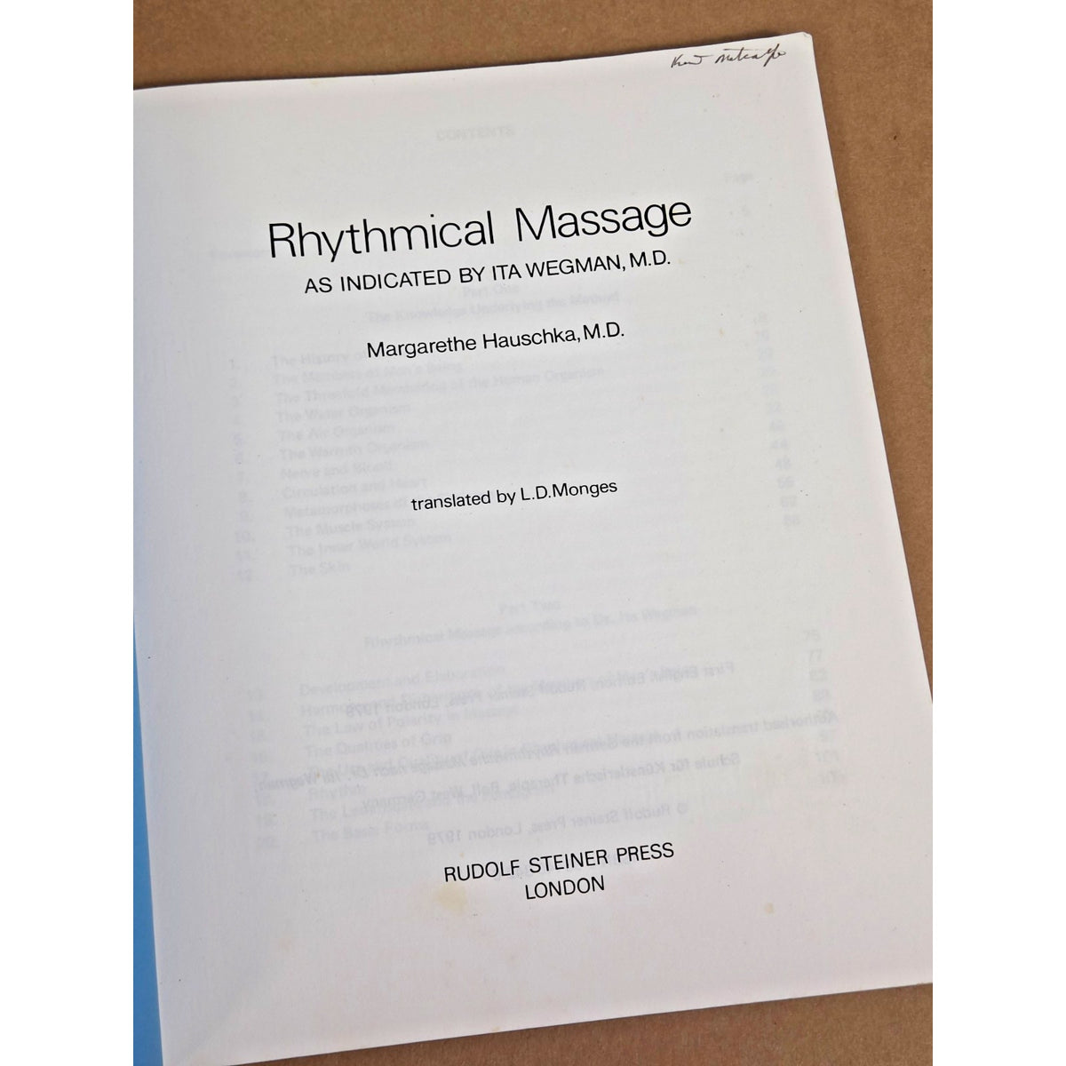 Rhythmical Massage - Margarethe Hauschka - 1st English Ed 1979 Steiner Press