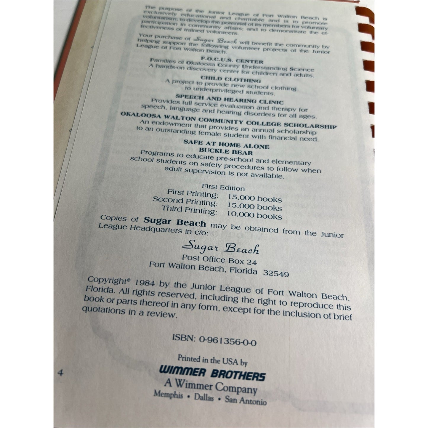 Sugar Beach Cookbook The Junior League of Fort Walton Beach Florida 1984 HC
