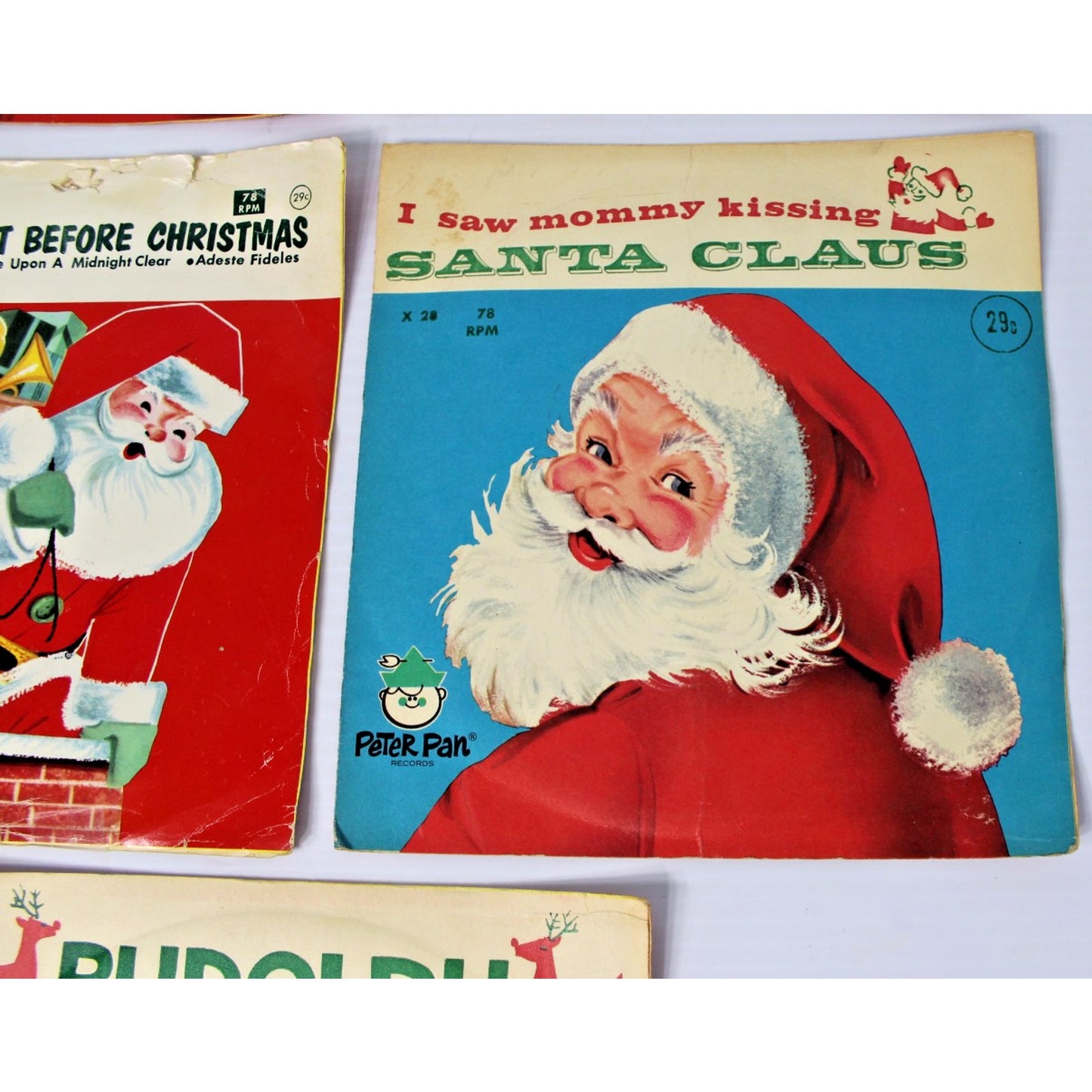 Children's Christmas 78 RPM Record + Sleeves Lot: Frosty, Rudolph, Santa Claus