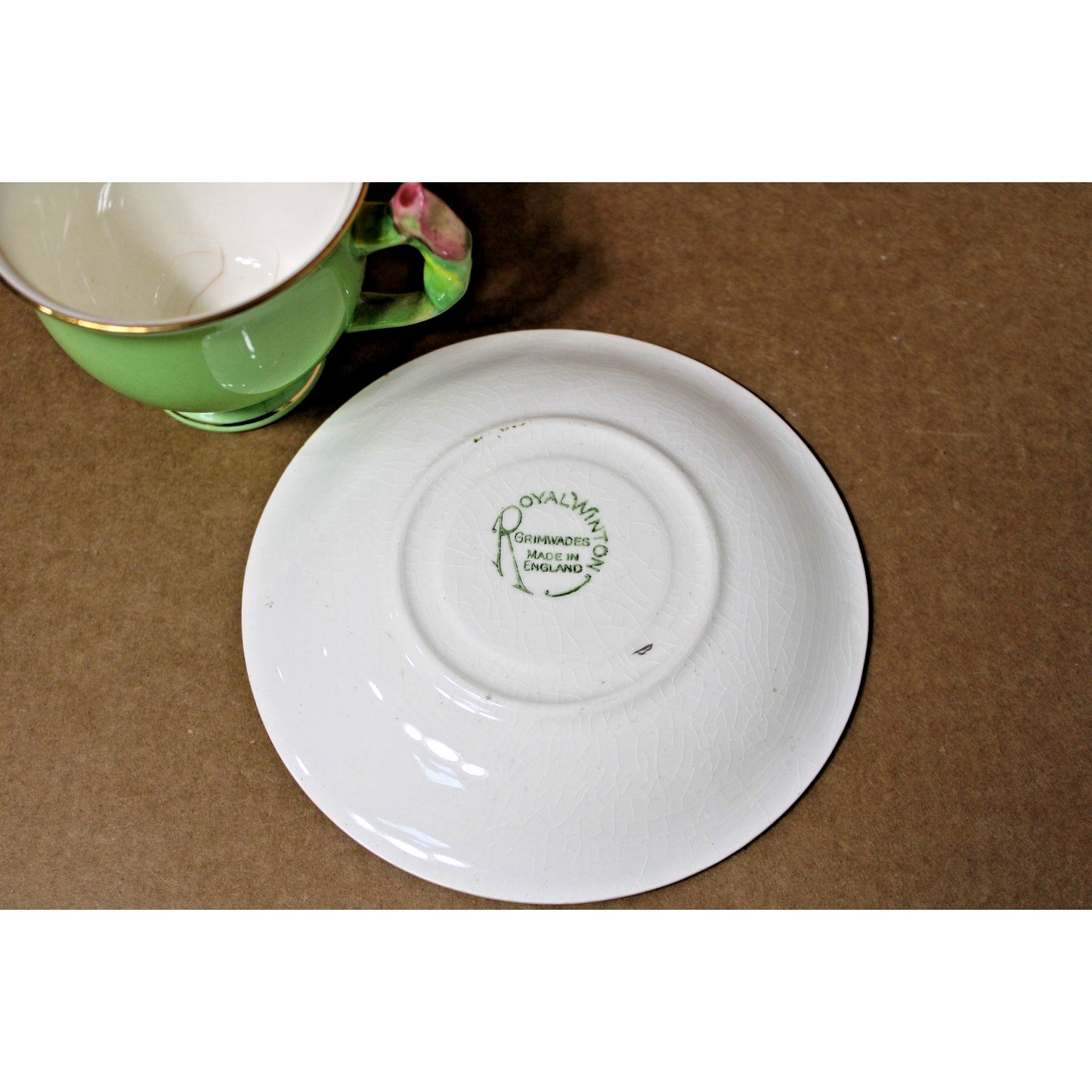 Royal Winton Grimwades Rosebud Green Teacup Rosebud Floral Handle Cup & Saucer
