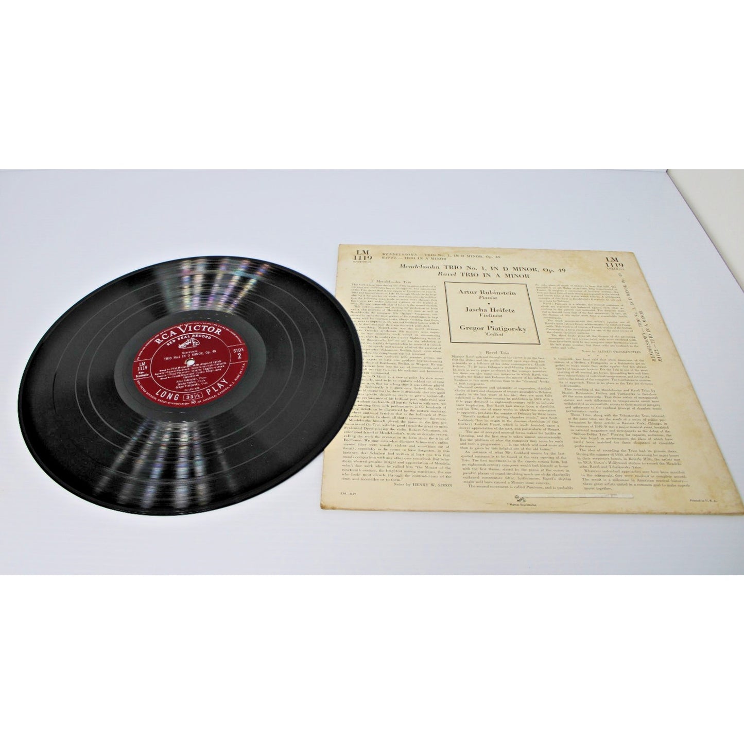 Ravel Trio In A Minor, Mendelssohn Trio in D Minor RCA LM 1119- Artur Rubinstein