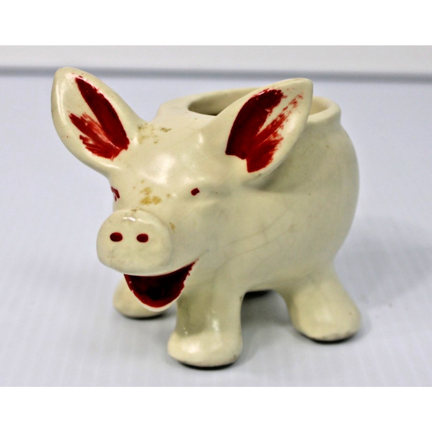 Vintage Fredericksburg Pottery Pig Planter, 3.75" H Succulent Pot, Kitschy Cute!
