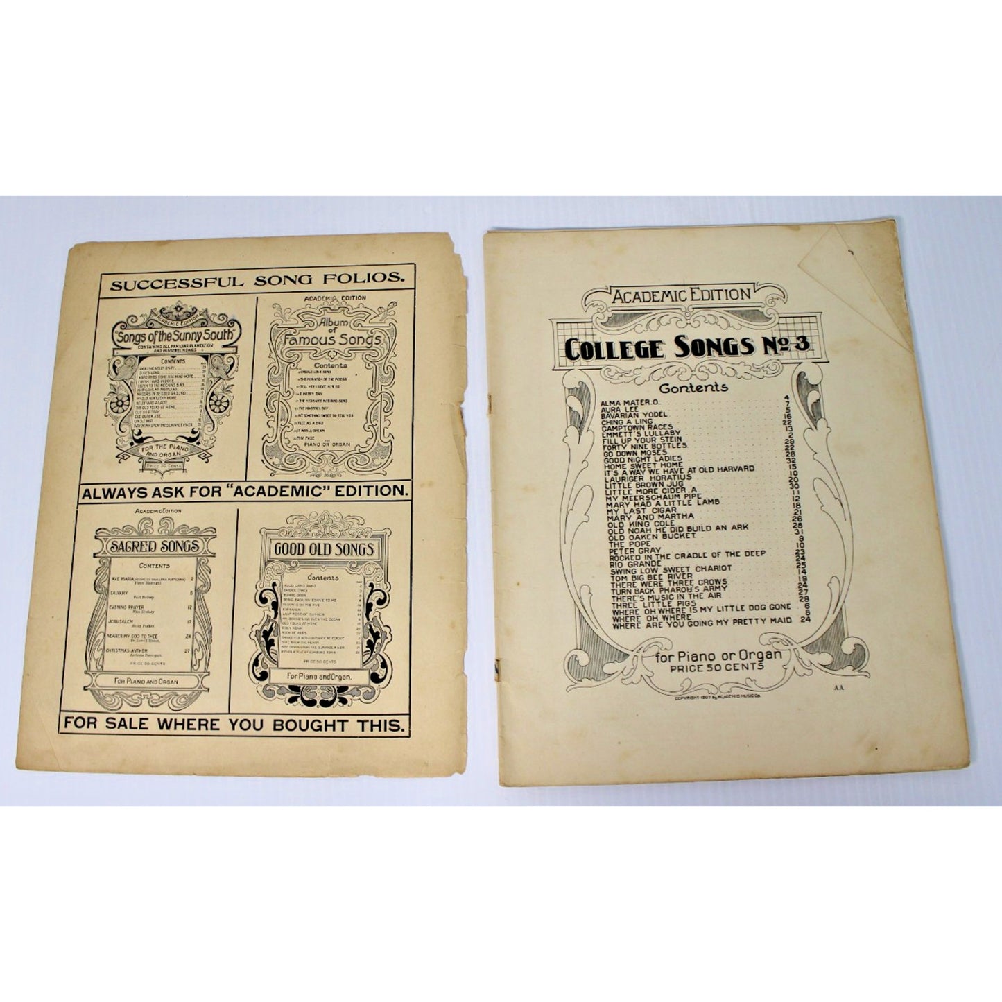 Antique 1907 "College Songs" Sheet Music Collection No. 3 Piano Vocal Complete