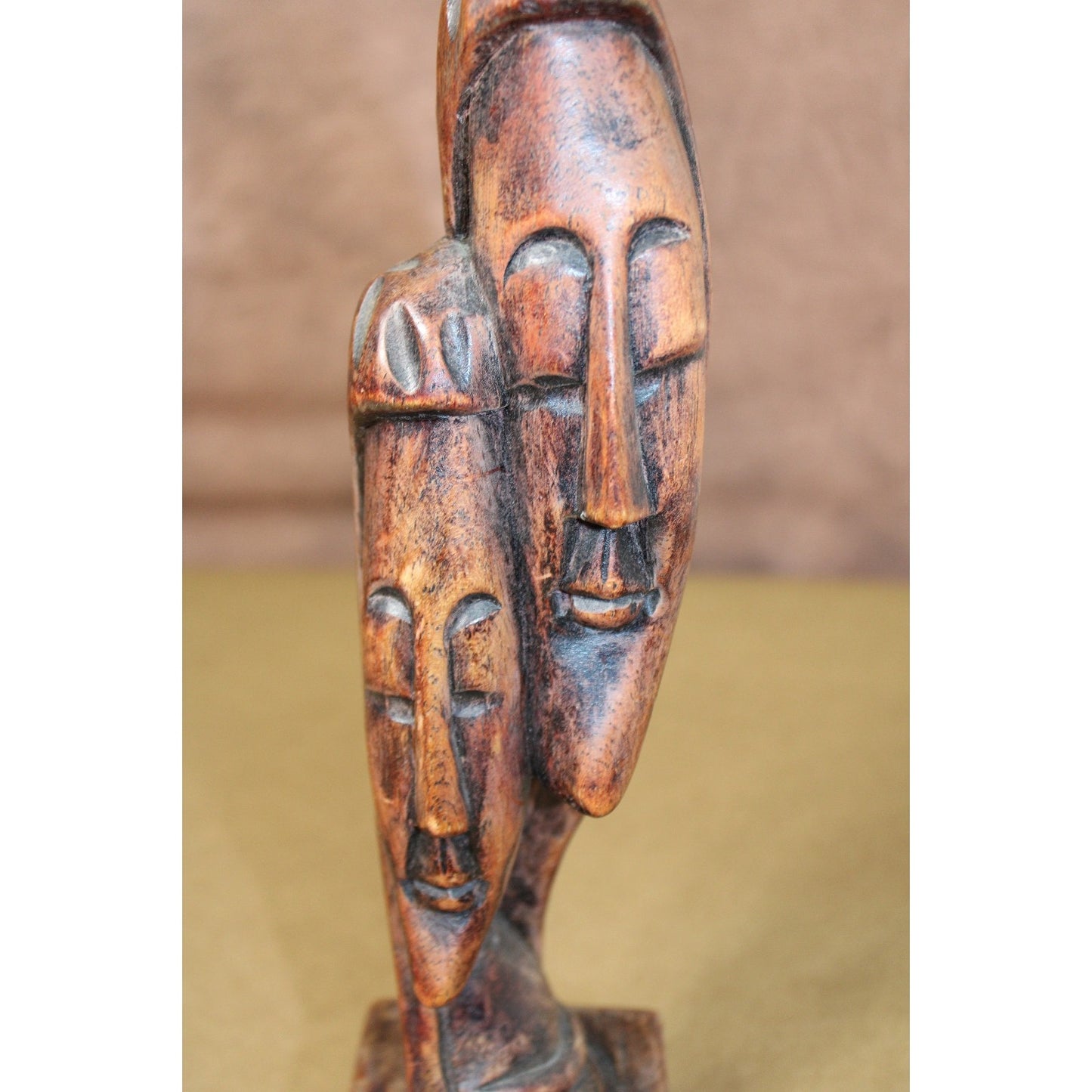 13" African Carved Wood Double Face Sculpture Bust Statue Figurine Art Decor