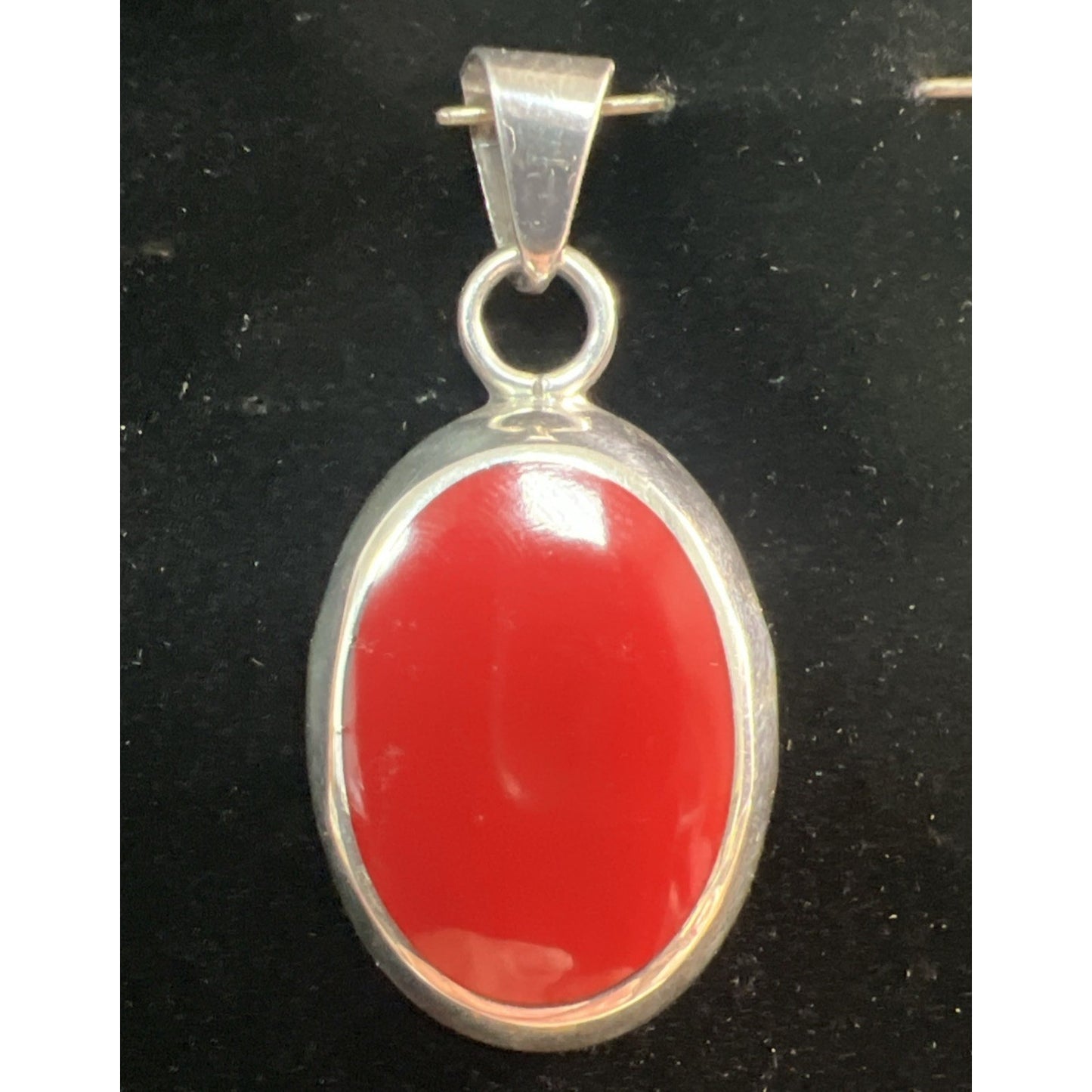 BEAUTIFUL Vintage Large Sterling Silver Red Jasper Oval Bezel Set Pendant