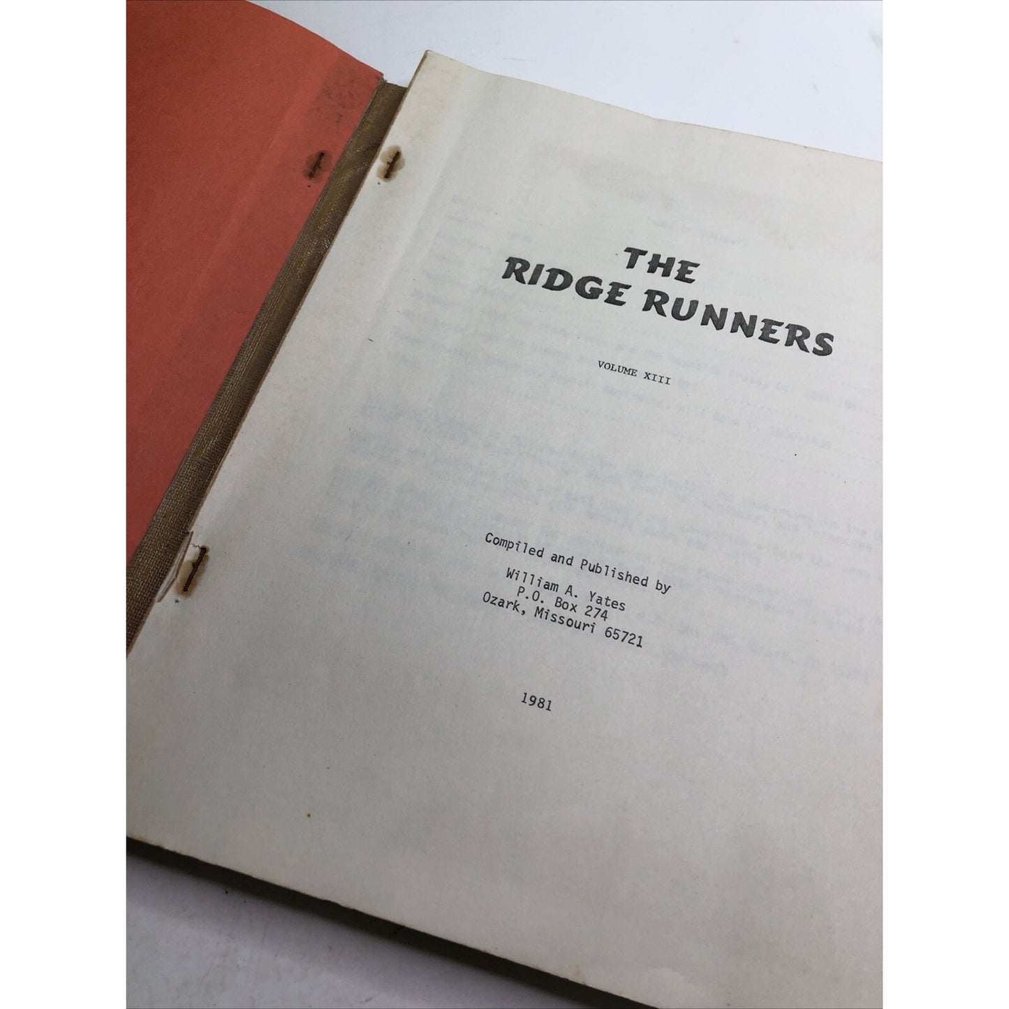 Ridge Runners Volume X111 1981 William Yates Genealogy Pedigree Family Record