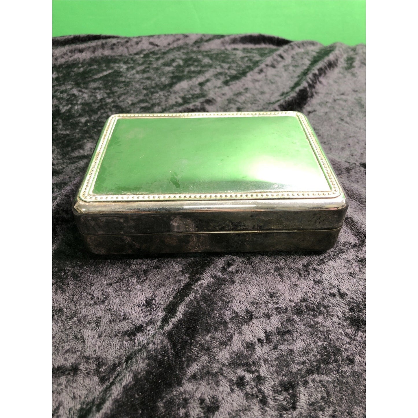 Vintage Silverplate Jewelry Box Chest Hinged Lid Blue Interior