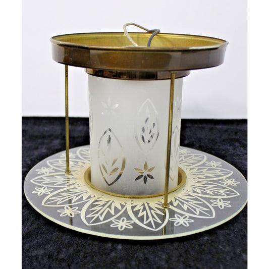 Vintage MCM John C. Virden Brass & Etched Glass Flush-Mount Wired Light Fixture