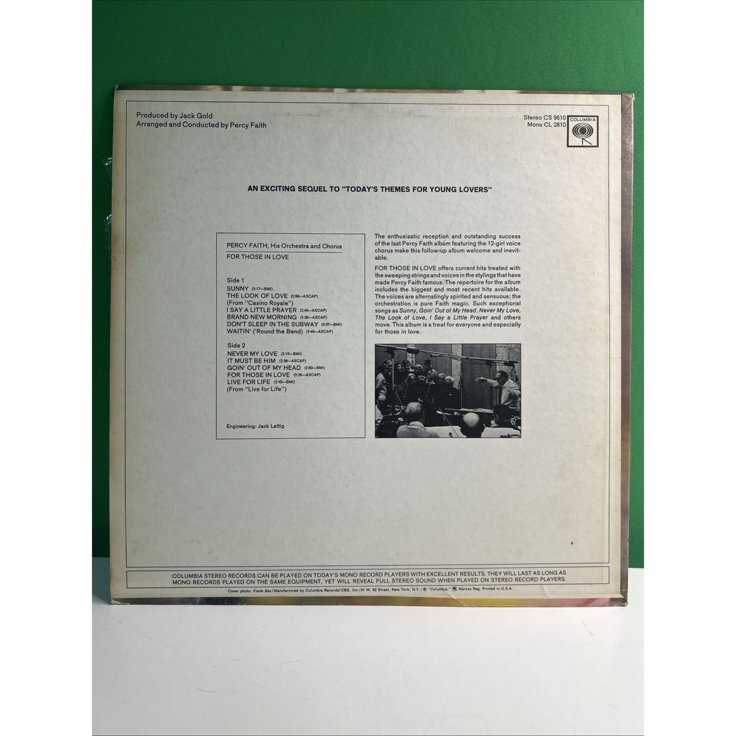 Lot of 2 PERCY FAITH & HIS ORCHESTRA For Those In Love & Greatest Hits LP Record
