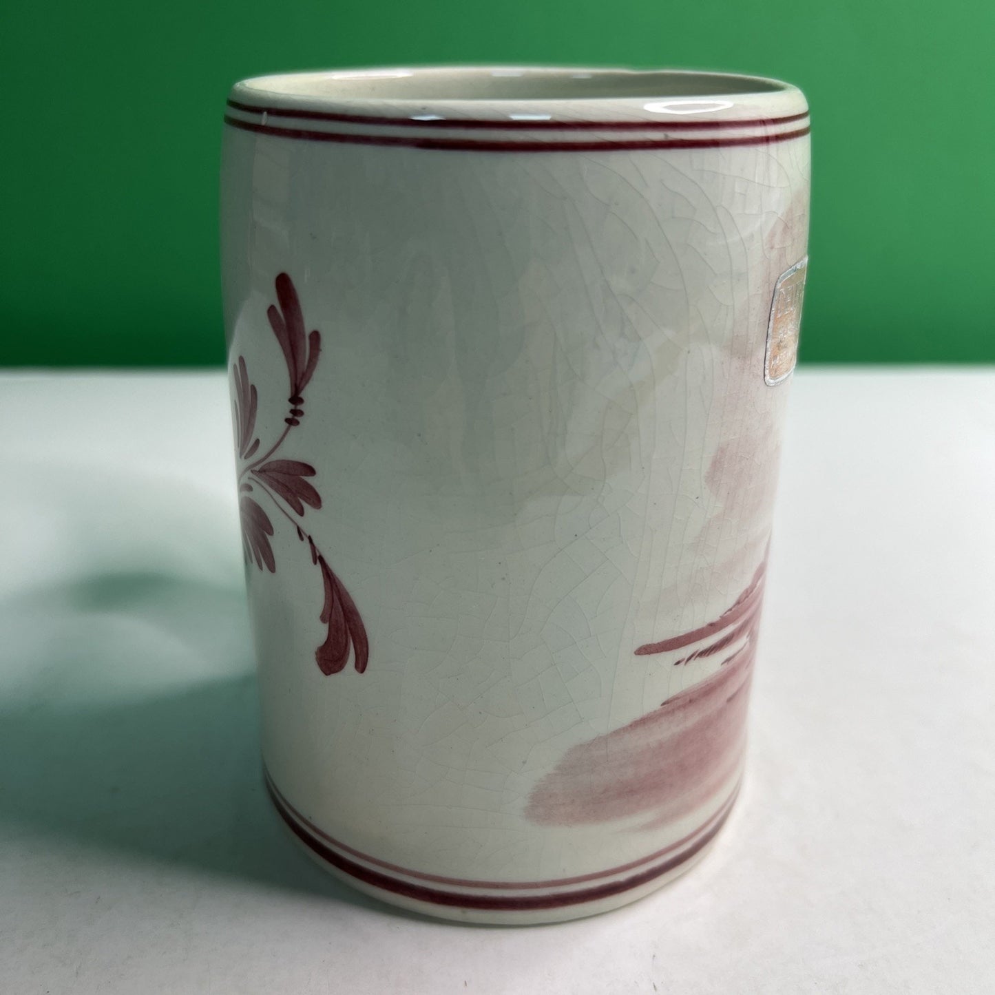 Vintage Hand Painted Delft Red Holland Dutch Windmill Stein Mug Original Sticker