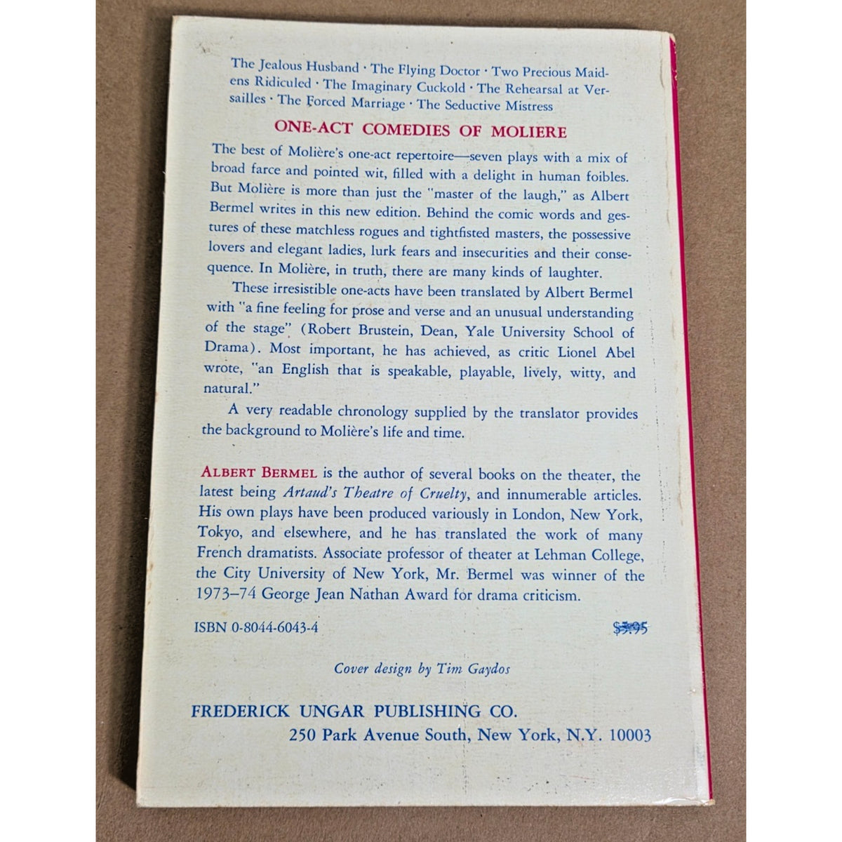 Vintage One-Act Comedies of Molière Paperback | Albert Bermel Translation 1982