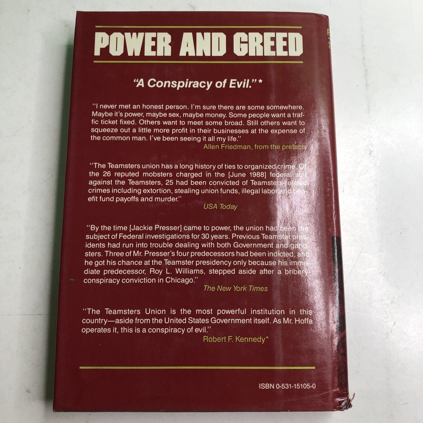 FRIEDMAN & SCHWARTZ Power and Greed Inside Teamsters Empire of Corruption 1989