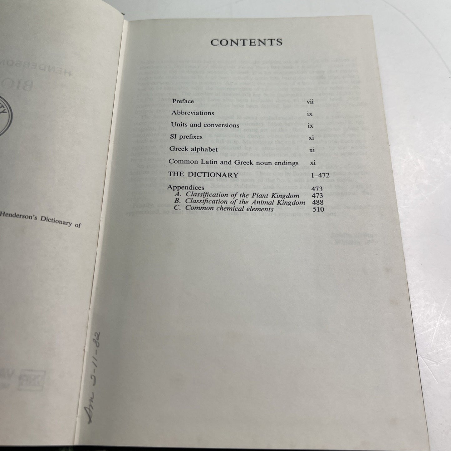 Henderson’s Dictionary of Biological Terms 9th Edition By Sandra Holmes HC 1979