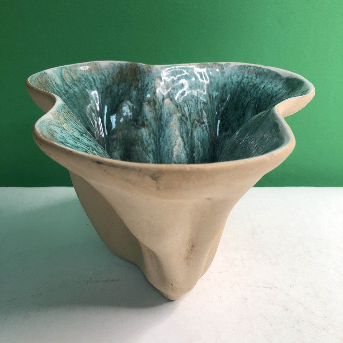 SIGNED Hammat Original 403 Pottery Dish Blue Green Brown Biomorphic Design MCM
