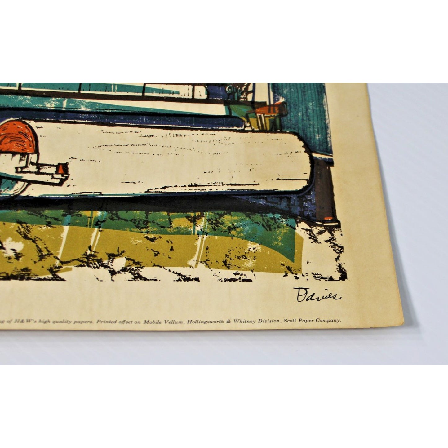 Vintage Woodcut by Ted Davies- Scott Paper Co, Number 9, Mobile, AL 14" x 11.25"